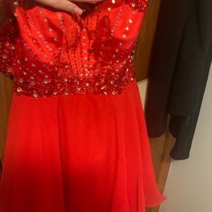 Red homecoming dress with a corset back
